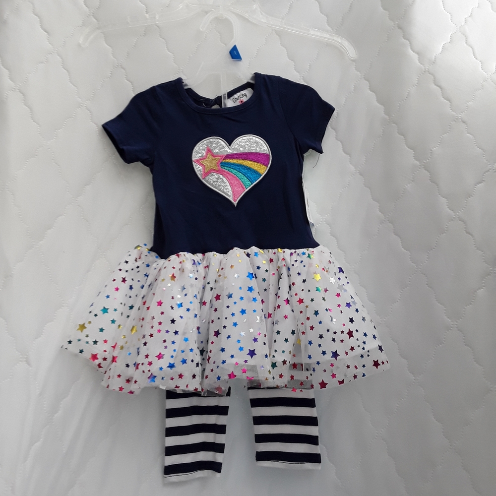 NWT Girls Size 2T Navy Star Heart Tutu Matching Set